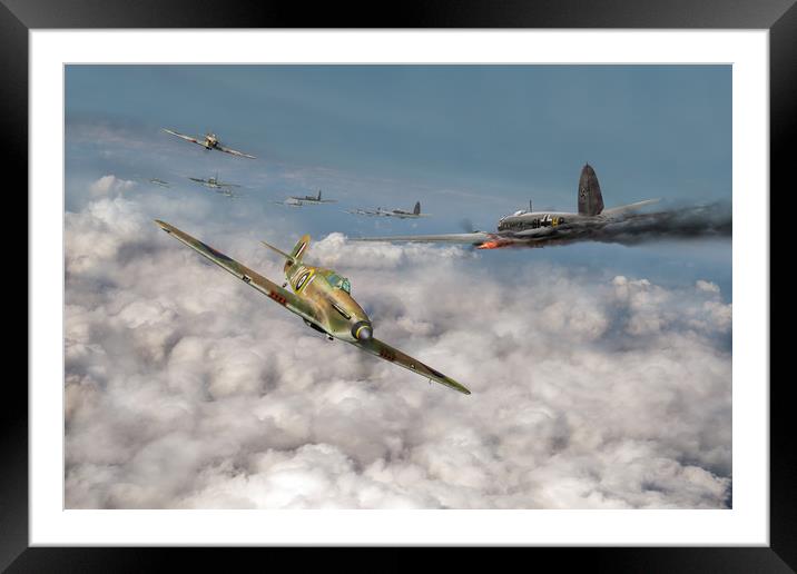 Hurricanes attacking Heinkel head-on Framed Mounted Print by Gary Eason