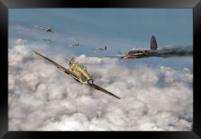 Hurricanes attacking Heinkel head-on Framed Print by Gary Eason