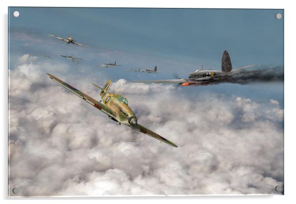 Hurricanes attacking Heinkel head-on Acrylic by Gary Eason