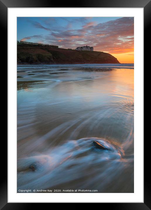Rocks at sunset (Poldhu Cove) Framed Mounted Print by Andrew Ray