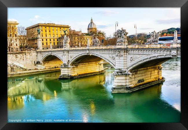 Ponte Bridge Tiber River Reflection Rome Italy Framed Print by William Perry