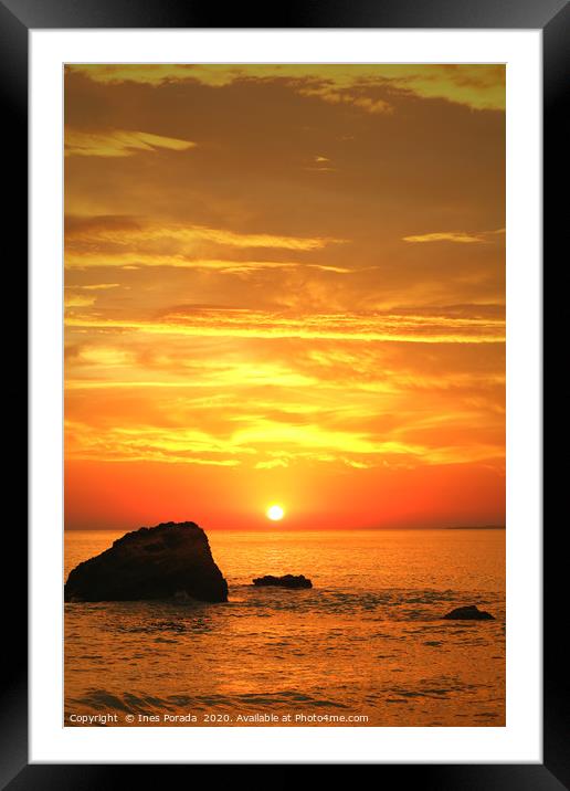 Sunset at the sea Framed Mounted Print by Ines Porada