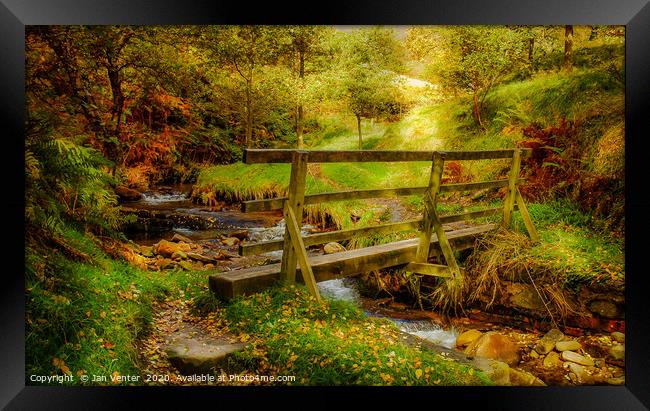Autumn Hike Bridge Framed Print by Jan Venter