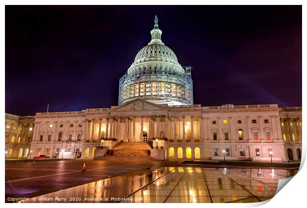 US Capitol Construction Night Stars Washington DC Print by William Perry