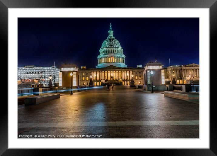 US Capitol Night Stars Washington DC  Framed Mounted Print by William Perry