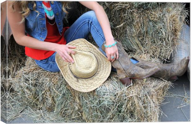 Cowgirl on haystacks. Canvas Print by Dr.Oscar williams: PHD