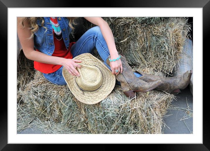 Cowgirl on haystacks. Framed Mounted Print by Dr.Oscar williams: PHD