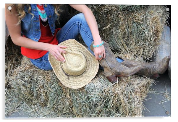 Cowgirl on haystacks. Acrylic by Dr.Oscar williams: PHD