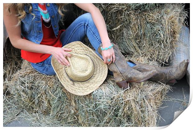 Cowgirl on haystacks. Print by Dr.Oscar williams: PHD