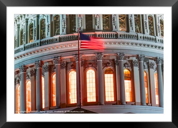 US Capitol Dome Flag Washington DC  Framed Mounted Print by William Perry