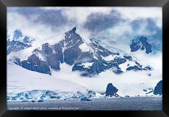 Mountains Glaciers Charlotte Bay Antarctica Framed Print by William Perry