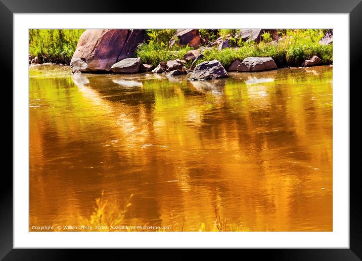Gold Yellow Reflection Abstract Colorado River Uta Framed Mounted Print by William Perry
