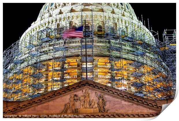 US Capitol Construction Night Washington DC Print by William Perry