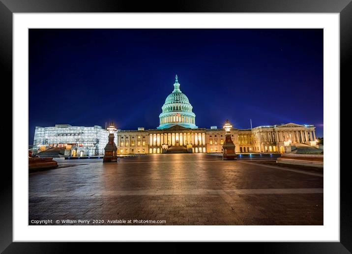 US Capitol Night Stars Washington DC  Framed Mounted Print by William Perry