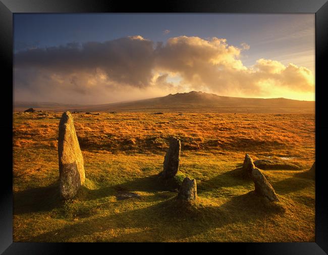 Merrivale Stone Rows Sunset  Framed Print by Darren Galpin