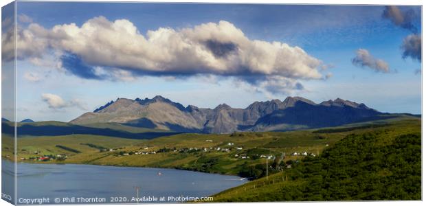 Panoramic view of the Black Cuillin Ridge. Canvas Print by Phill Thornton