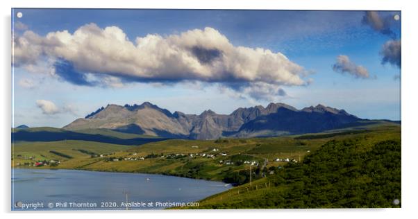 Panoramic view of the Black Cuillin Ridge. Acrylic by Phill Thornton