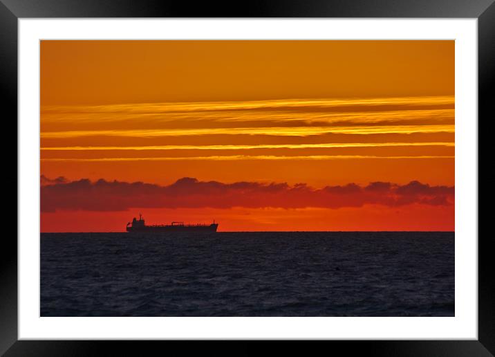 Sandown Sunrise Ship Silhouette Framed Mounted Print by Jeremy Hayden