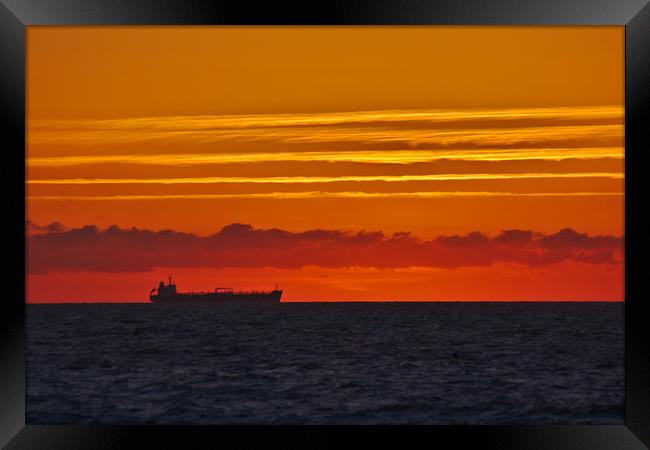 Sandown Sunrise Ship Silhouette Framed Print by Jeremy Hayden