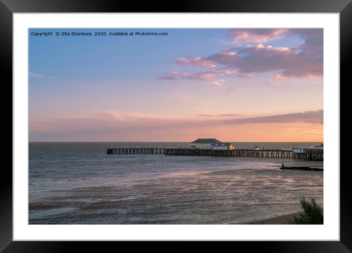 Clacton-on-sea beach at sunset Framed Mounted Print by Zita Stanko