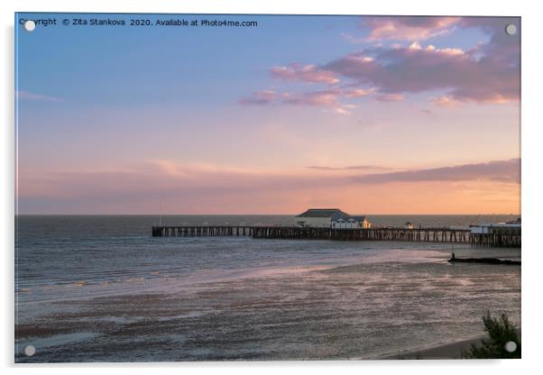 Clacton-on-sea beach at sunset Acrylic by Zita Stanko