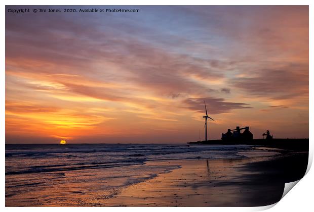 January Sunrise on a Northumbrian beach Print by Jim Jones