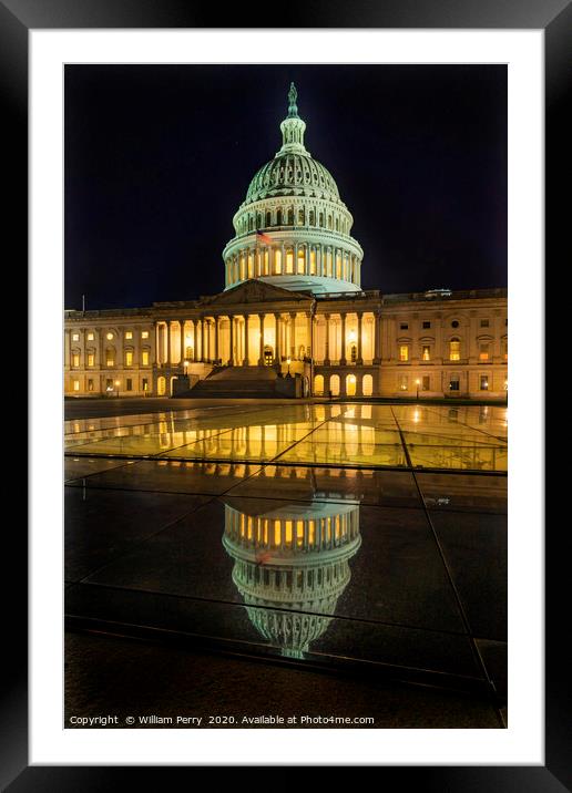 US Capitol Night Washington DC Framed Mounted Print by William Perry