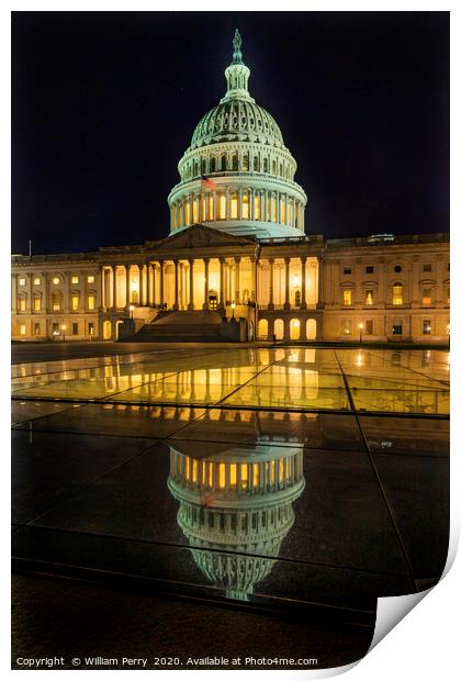 US Capitol Night Washington DC Print by William Perry