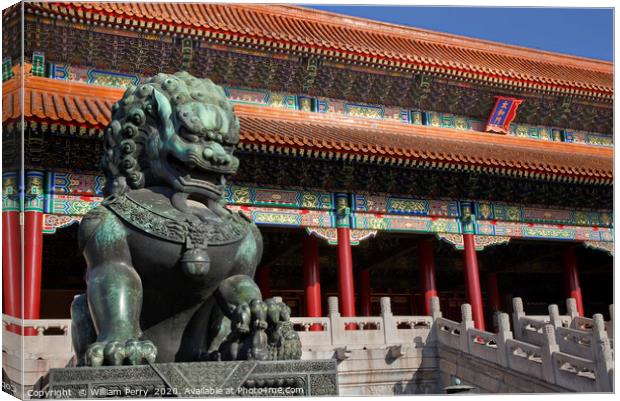 Bronze Statue Gate Gugong Forbidden City Beijing C Canvas Print by William Perry