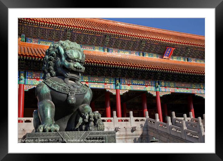 Bronze Statue Gate Gugong Forbidden City Beijing C Framed Mounted Print by William Perry