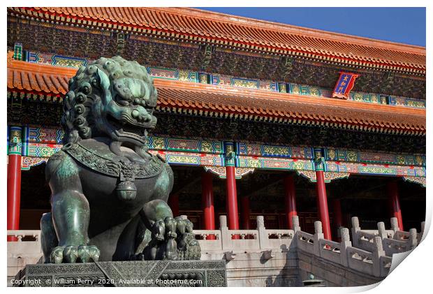 Bronze Statue Gate Gugong Forbidden City Beijing C Print by William Perry