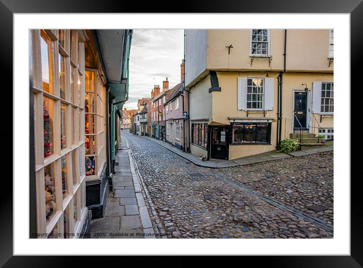 A view down Elm Hill, Norwich Framed Mounted Print by Chris Yaxley