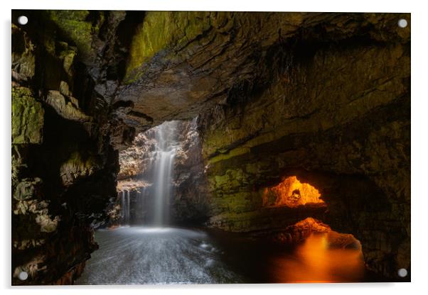 Enchanted Waterfall in Smoo Cave Acrylic by Stuart Jack