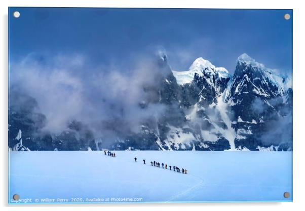 Hikers Snow Mountains Damoy Point Antarctica Acrylic by William Perry