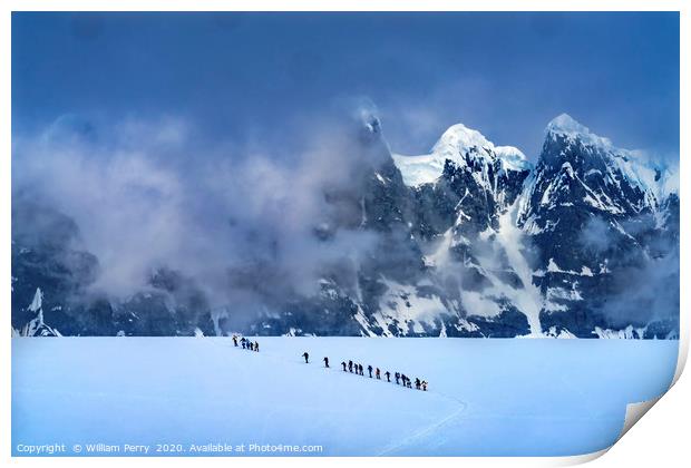 Hikers Snow Mountains Damoy Point Antarctica Print by William Perry