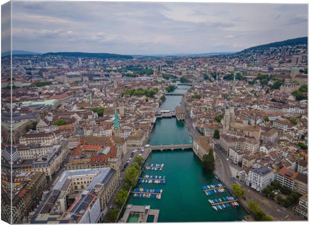 Amazing aerial view over the city of Zurich in Swi Canvas Print by Erik Lattwein