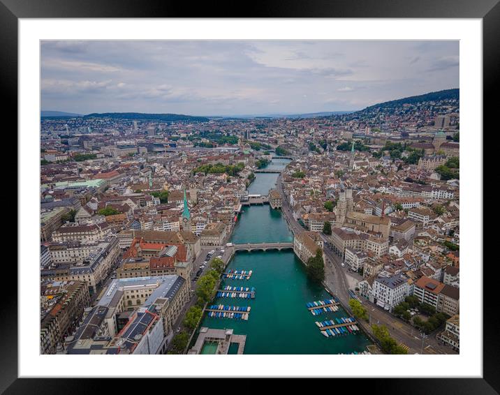 Amazing aerial view over the city of Zurich in Swi Framed Mounted Print by Erik Lattwein
