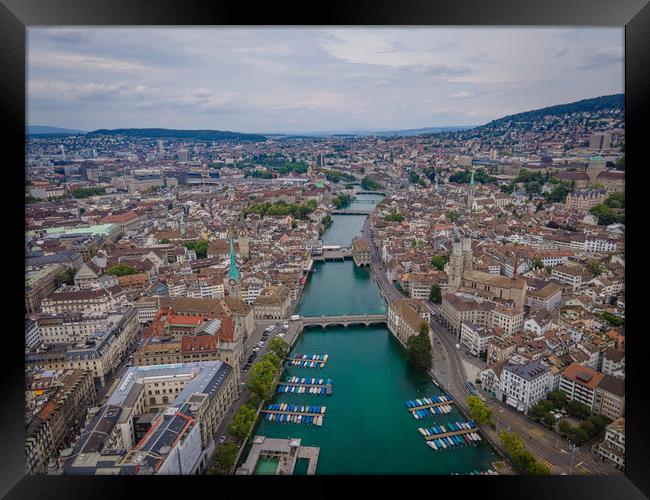 Amazing aerial view over the city of Zurich in Swi Framed Print by Erik Lattwein