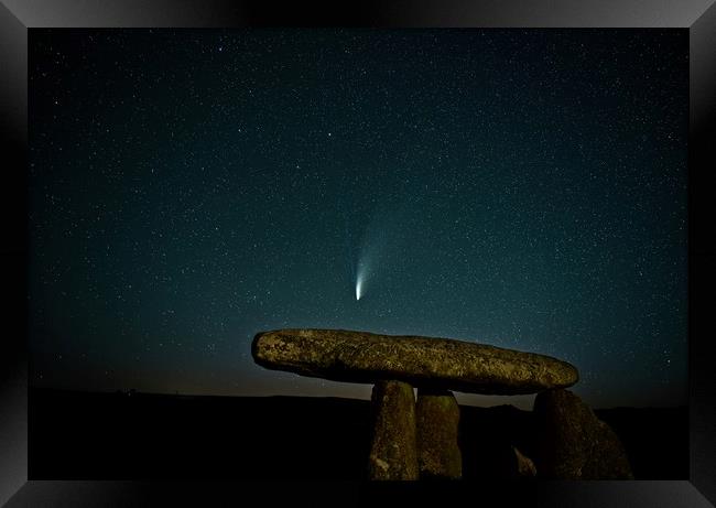 Comet Neowise over Lanyon Quoit in Cornwall Framed Print by Paul Cooper