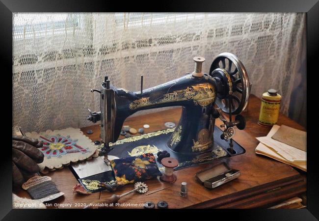 Antique Singer Sewing machine Framed Print by Jan Gregory