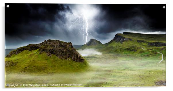 Lightning strikes over the Trotternish Ridge. Acrylic by Phill Thornton