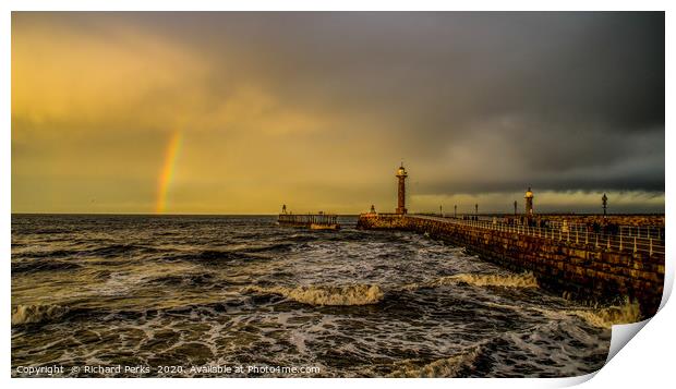 Rainbow`s end at Whitby Pier Print by Richard Perks
