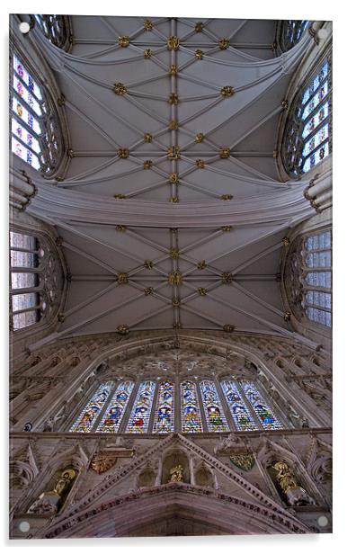 York Minster roof and great door window Acrylic by mick gibbons