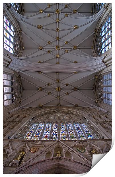 York Minster roof and great door window Print by mick gibbons
