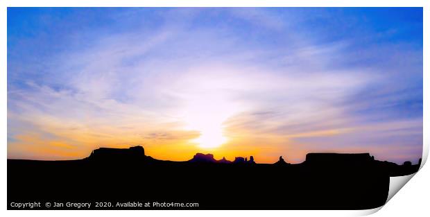 Sunset in Monument Valley Print by Jan Gregory