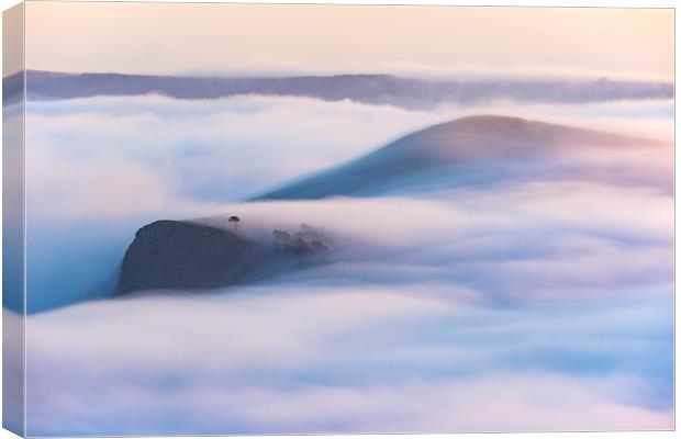 Flowing Mist over Back Tor & Lose Hill at Sunrise. Canvas Print by John Finney