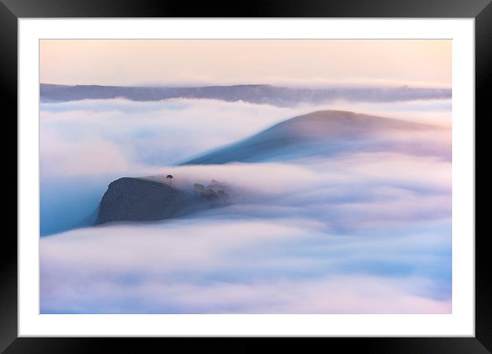 Flowing Mist over Back Tor & Lose Hill at Sunrise. Framed Mounted Print by John Finney