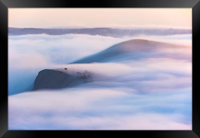 Flowing Mist over Back Tor & Lose Hill at Sunrise. Framed Print by John Finney
