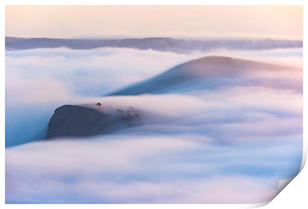 Flowing Mist over Back Tor & Lose Hill at Sunrise. Print by John Finney