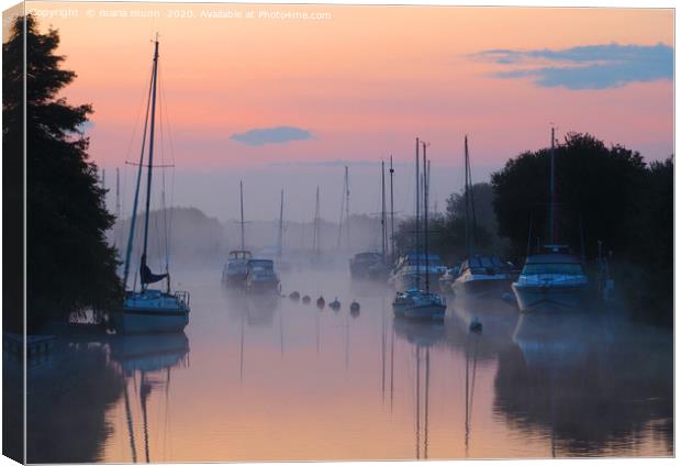 Misty Morning Sunrise at Wareham River Canvas Print by maria munn